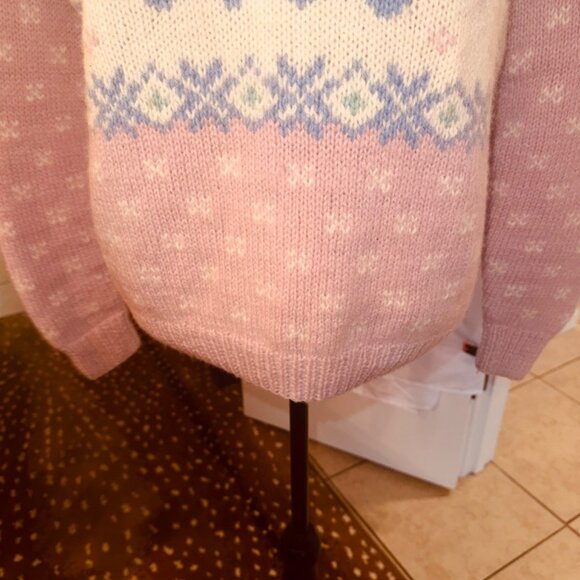 Vintage 90s Y2k Eddie Bauer Heavy Chunky Knit Wool Sweater Pastel Bear M Cottage - Picture 6 of 9